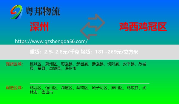 深州市到鸡冠区物流专线