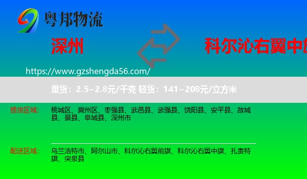 深州市到科尔沁右翼中旗物流专线