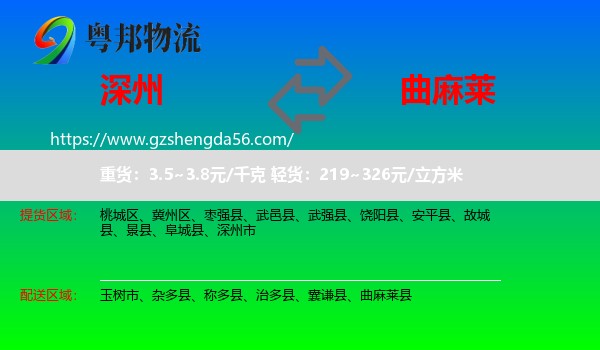 深州市到曲麻莱县物流专线