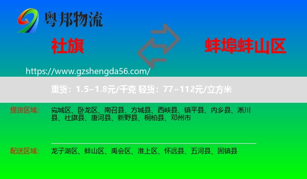 社旗县到蚌山区物流专线