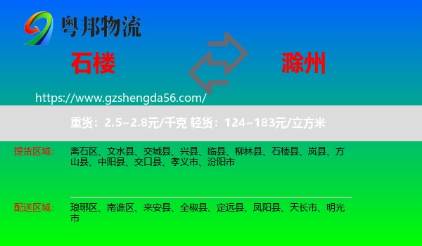 石楼县到滁州物流