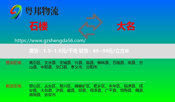 石楼县到大名县物流专线