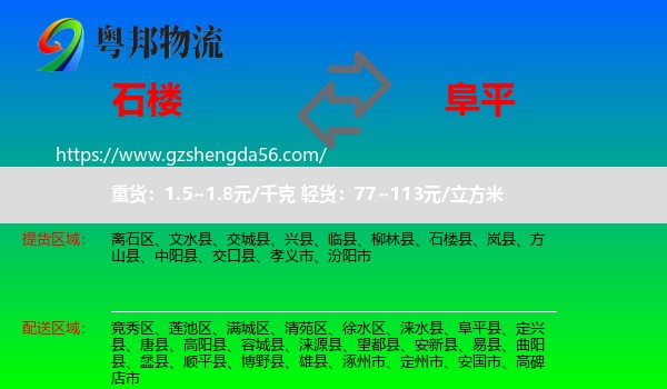 石楼县到阜平县物流专线