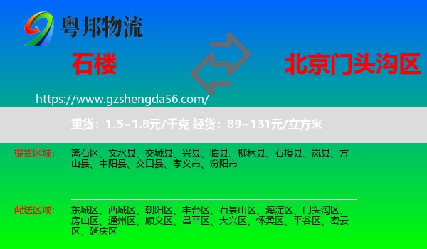 石楼县到门头沟区物流