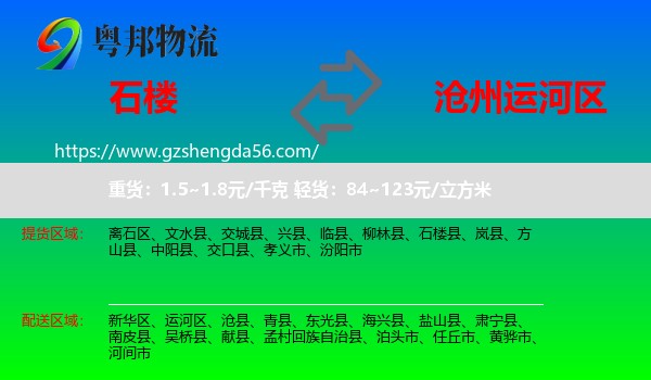 石楼县到运河区物流专线