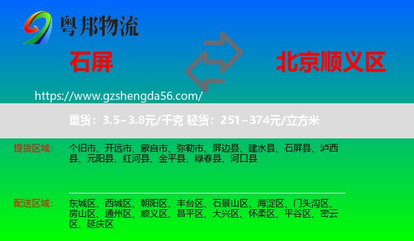 石屏县到顺义区物流