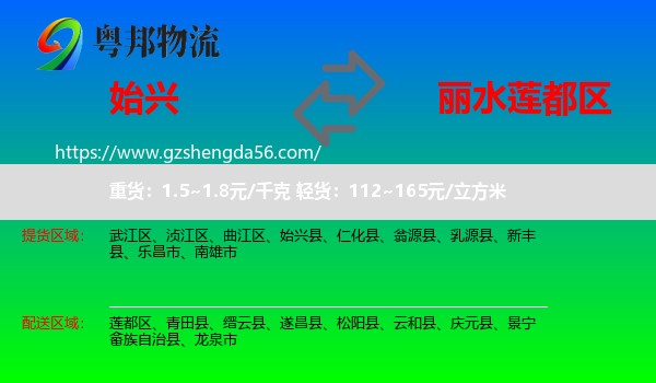 始兴县到莲都区物流专线