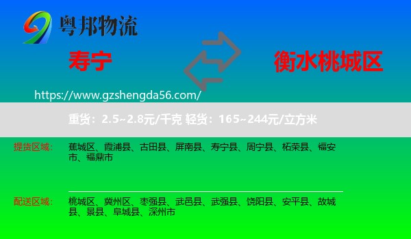 寿宁县到桃城区物流专线