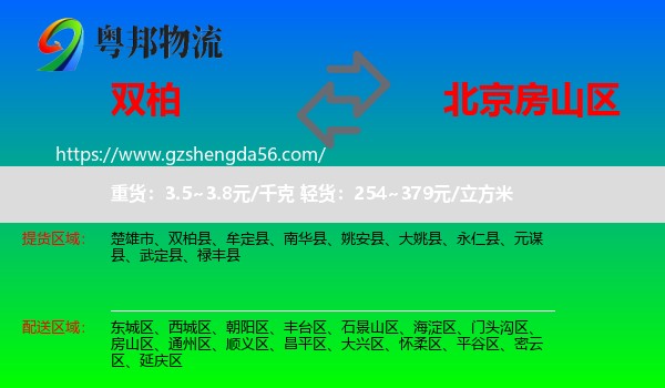 双柏县到房山区物流专线