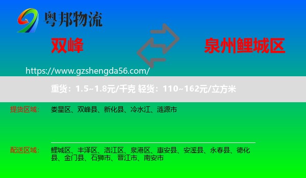 双峰县到鲤城区物流专线
