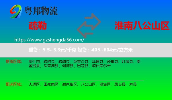 疏勒县到八公山区物流专线