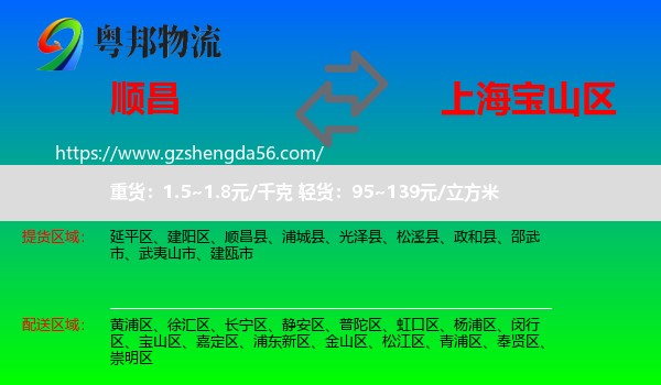 顺昌县到宝山区物流专线