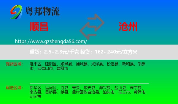 顺昌县到沧州物流专线