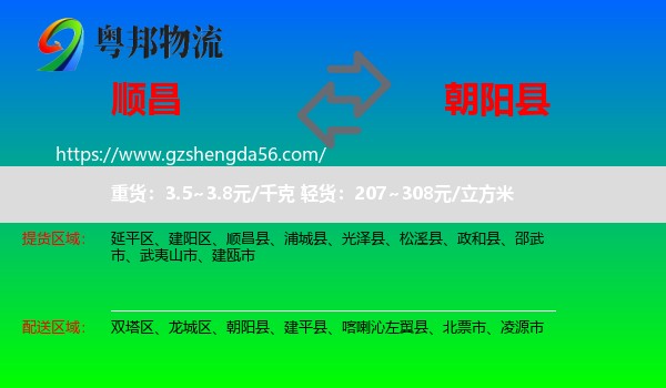 顺昌县到朝阳县物流专线