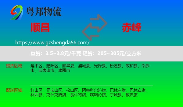 顺昌县到赤峰物流专线