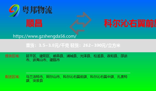 顺昌县到科尔沁右翼前旗物流专线