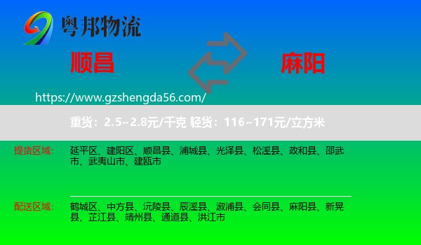 顺昌县到麻阳县物流专线