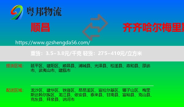顺昌县到梅里斯达斡尔族区物流专线