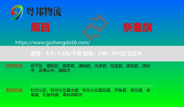 顺昌县到奈曼旗物流专线