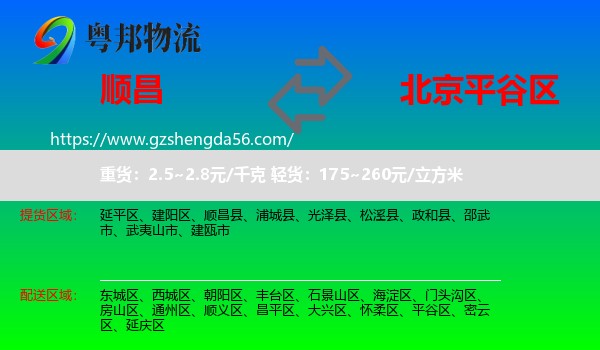 顺昌县到平谷区物流专线