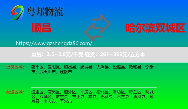 顺昌县到双城区物流专线
