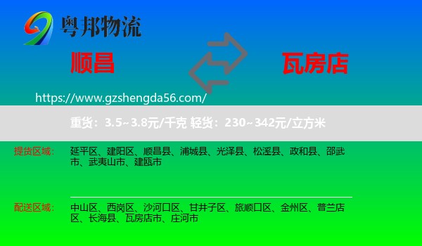 顺昌县到瓦房店市物流专线