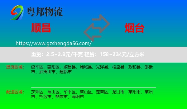 顺昌县到烟台物流专线