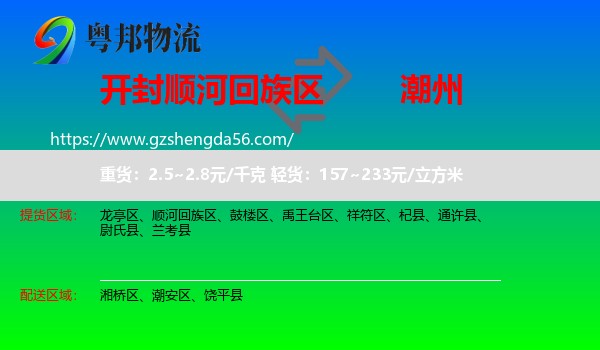 顺河回族区到潮州物流专线