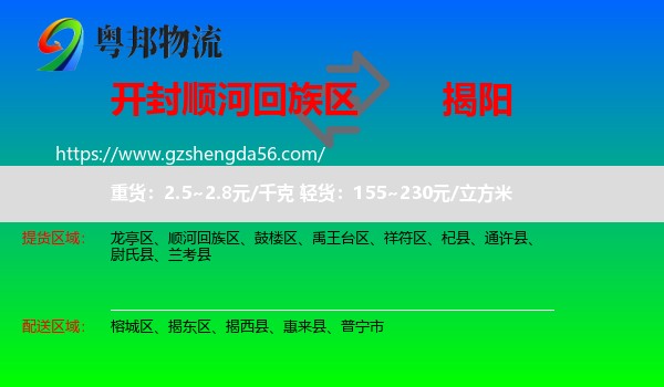 顺河回族区到揭阳物流专线
