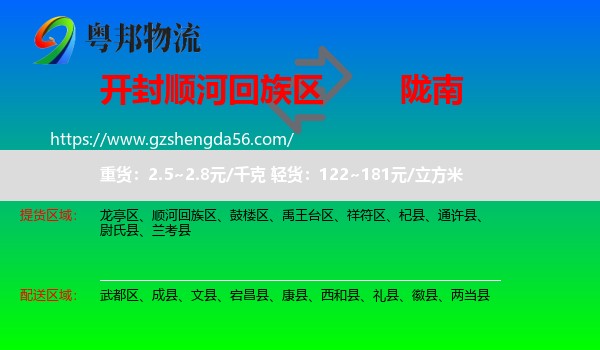 顺河回族区到陇南物流专线