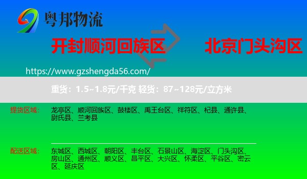 顺河回族区到门头沟区物流专线