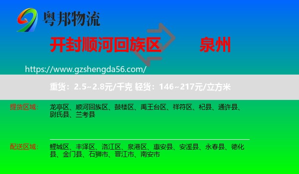 顺河回族区到泉州物流专线