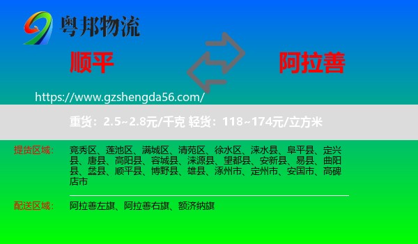 顺平县到阿拉善盟物流
