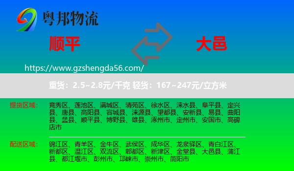 顺平县到大邑县物流专线