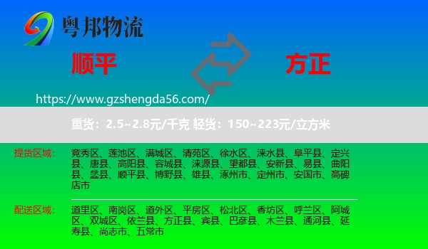 顺平县到方正县物流专线