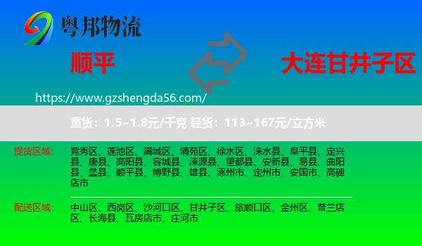 顺平县到甘井子区物流专线