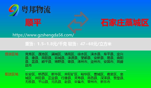 顺平县到藁城区物流专线