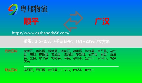 顺平县到广汉市物流专线