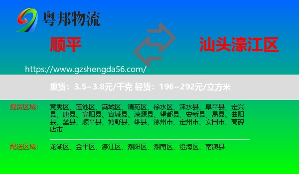 顺平县到濠江区物流专线