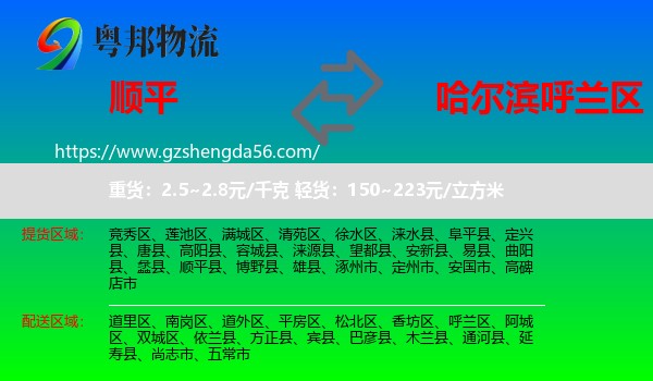 顺平县到呼兰区物流专线