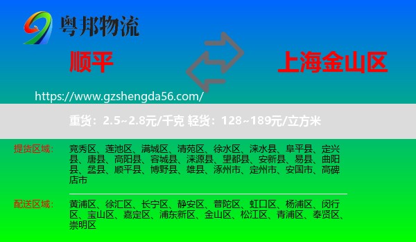 顺平县到金山区物流