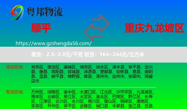 顺平县到九龙坡区物流