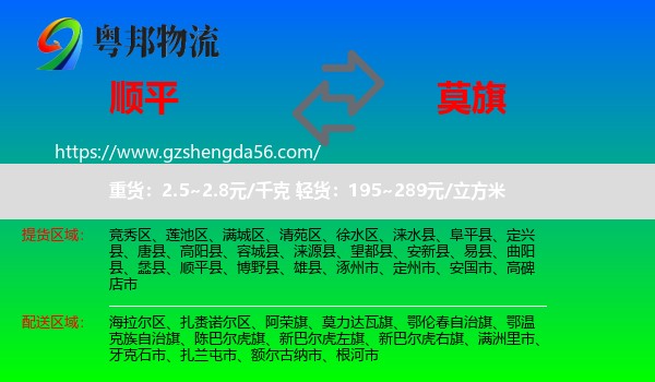 顺平县到莫力达瓦旗物流专线