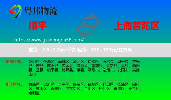 顺平县到普陀区物流