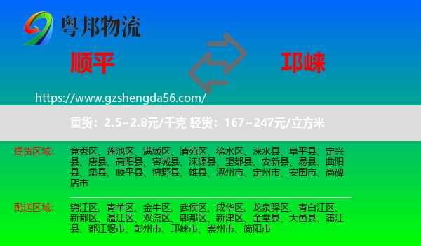 顺平县到邛崃市物流专线