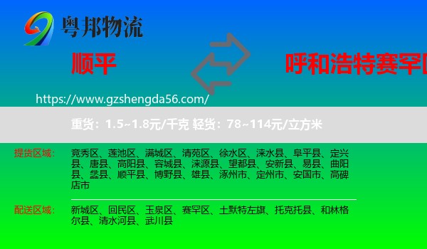 顺平县到赛罕区物流专线