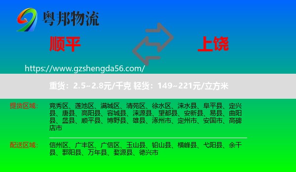 顺平县到上饶物流