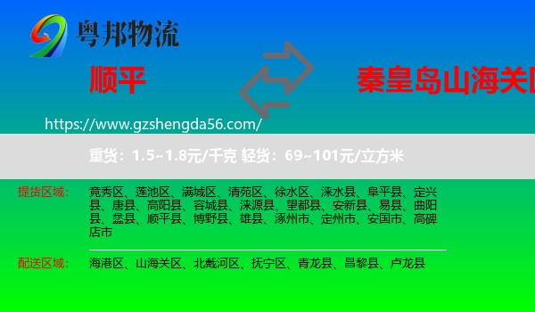 顺平县到山海关区物流专线