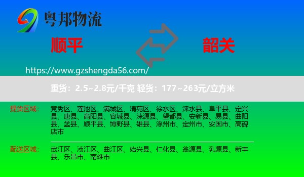 顺平县到韶关物流