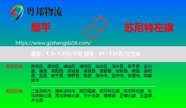 顺平县到苏尼特左旗物流专线